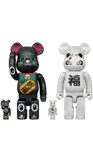 MEDICOM TOY BE@RBRICK BAPE(R) 招き猫 黒メッキ／達磨 白メッキ 100％ & 400％ (4体セット) メディコムトイ ベアブリック